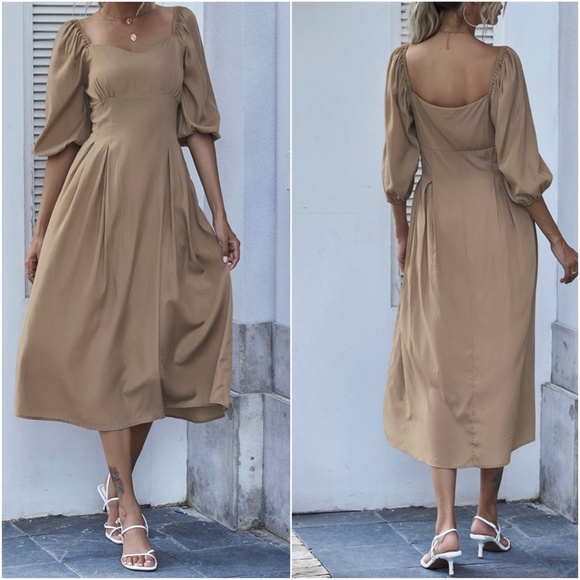 Purple Sweetheart neck short sleeve midi dress - Picture 3 of 6